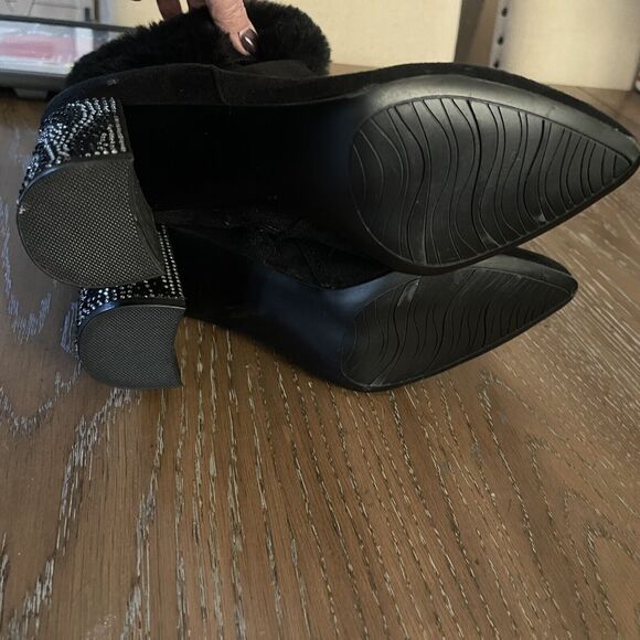 Impo Womens Booties Villa Size 8.5 Rhinestone Heel Fur Trim Memory Foam Side Zip - Picture 8 of 14